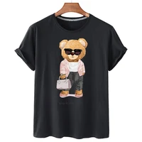 100 cotton model bear print shirt short sleeve o neck loose t shirt womens summer plus size t shirt mens and womens s 4xl