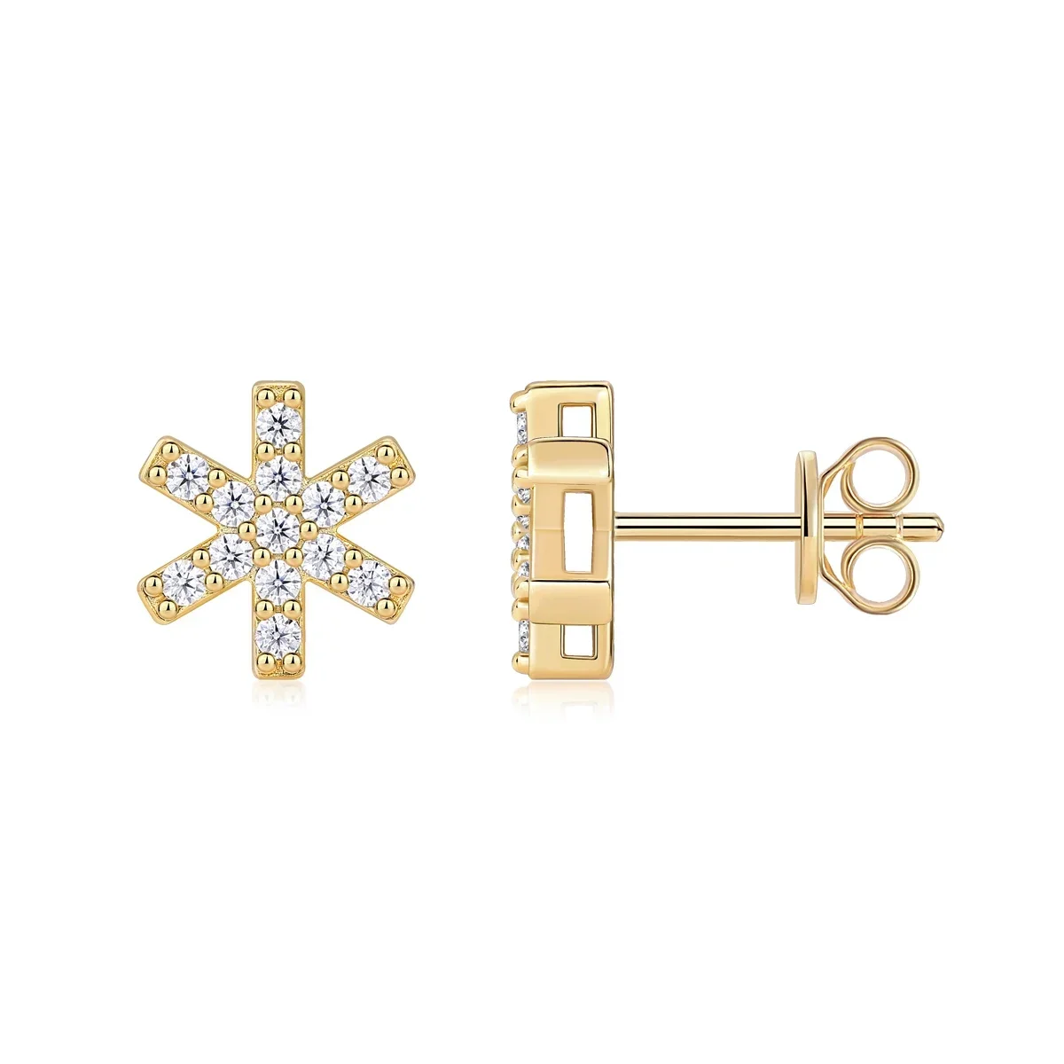 Серьги-гвоздики со снежинками позолоченные 18 карат серебро 925 пробы с сверкающим
