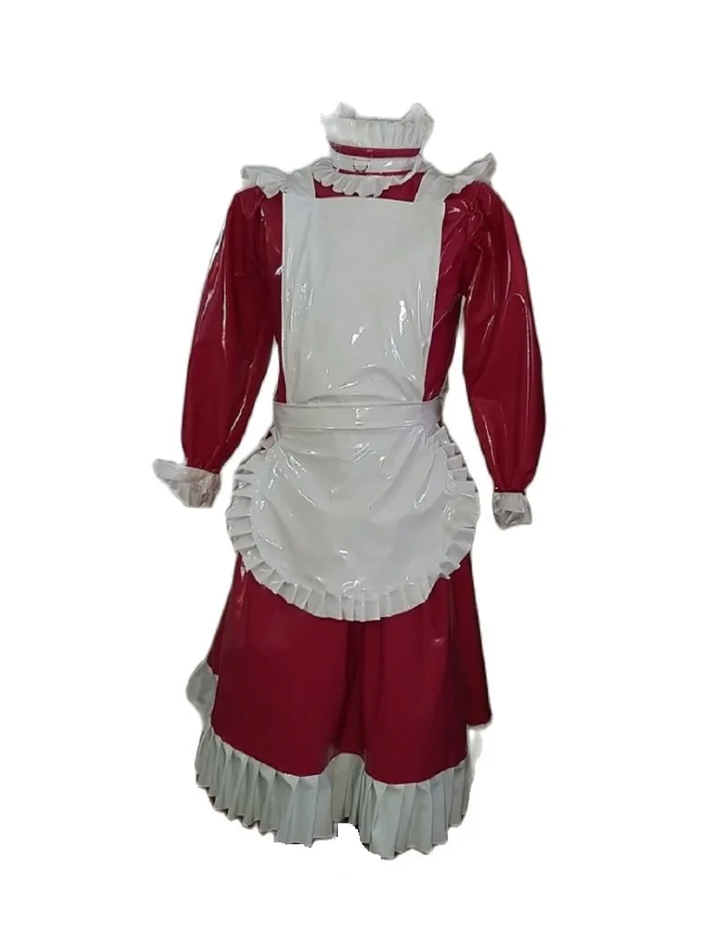 Женское платье с длинным рукавом красное из ПВХ закрывающейся горничной и