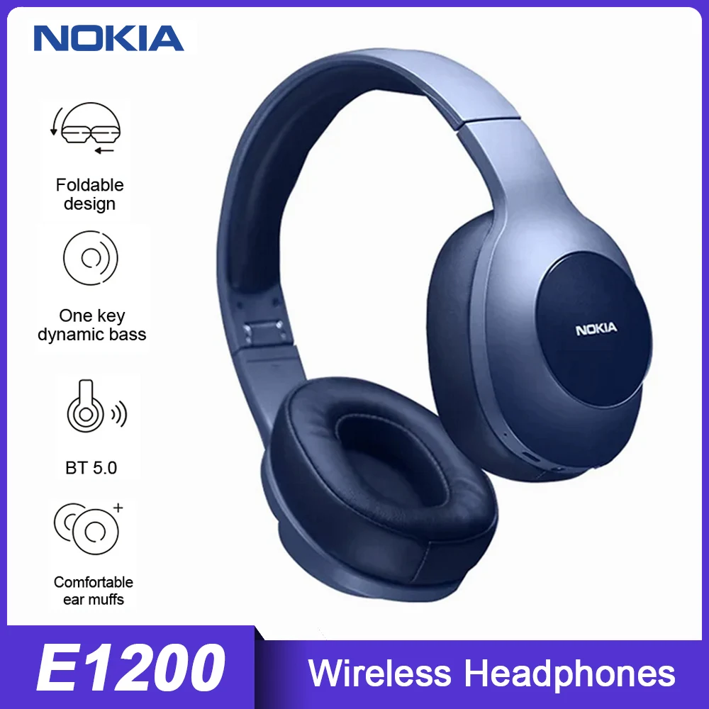 

Беспроводные наушники Nokia E1200 с микрофоном, игровая стереогарнитура для ноутбука, ПК, игровых компьютеров, синие