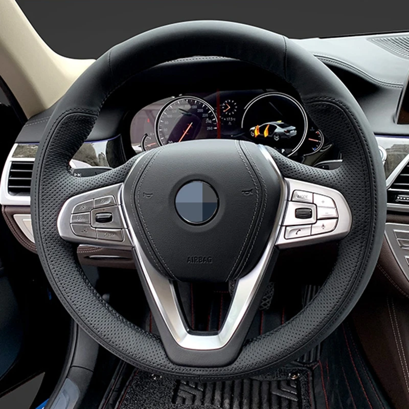 

For BMW G30 530i 540i 520d 530e 2016-2018 G32 GT 630i 630d 2017 2018 DIY Black Genuine Leather Car Steering Wheel Cover
