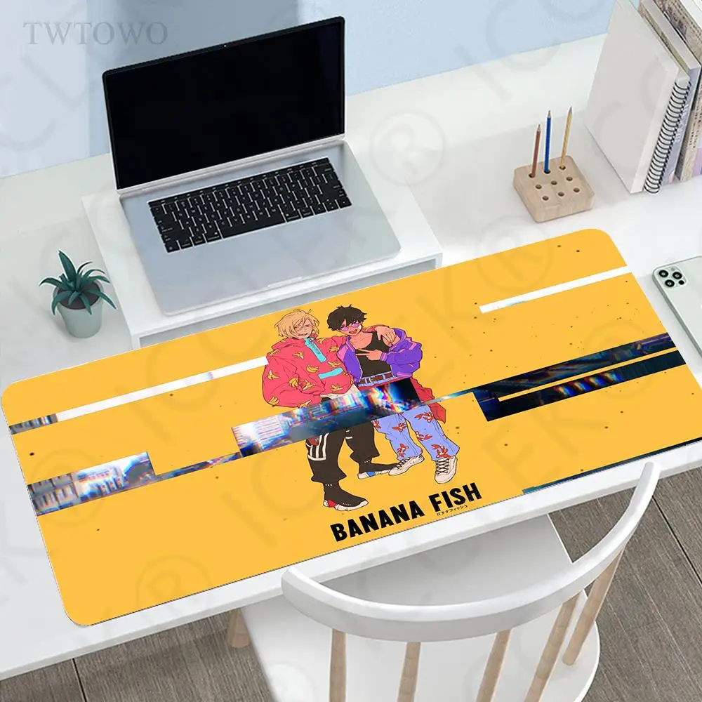 

Банановая Рыба Большой игровой коврик для мыши под заказ, настольные коврики, коврик для клавиатуры, нескользящий мягкий офисный коврик для...