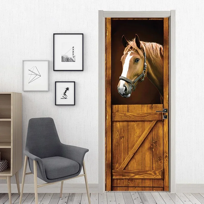 Красивая лошадь фото дверная наклейка современные обои ПВХ самоклеящаяся для