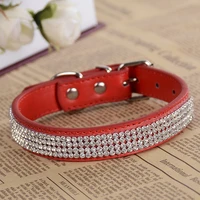 bling rhinestones dog collar pink pu leather collars for small dogs puppy accessories pet dog supplies red black blue colors