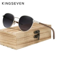 kingseven 2022 black walnut wooden sunglasses for men polarized uv400 protection round lens retro eyewear women handmade glasses
