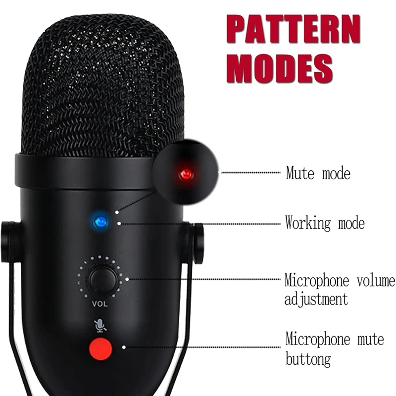 

-USB Condenser Microphone With Mute And Volume Adjustment Function For Home Recording/Live Broadcast/Youtube/Podcast
