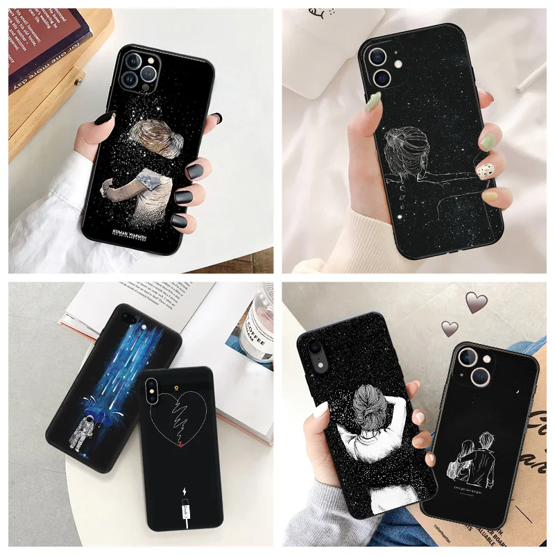 Мягкий чехол для телефона Apple iphone 14 Plus XS 13 Pro Max 12 Mini 11 SE XR X 7 8 6 6S 14Pro девушка ночь