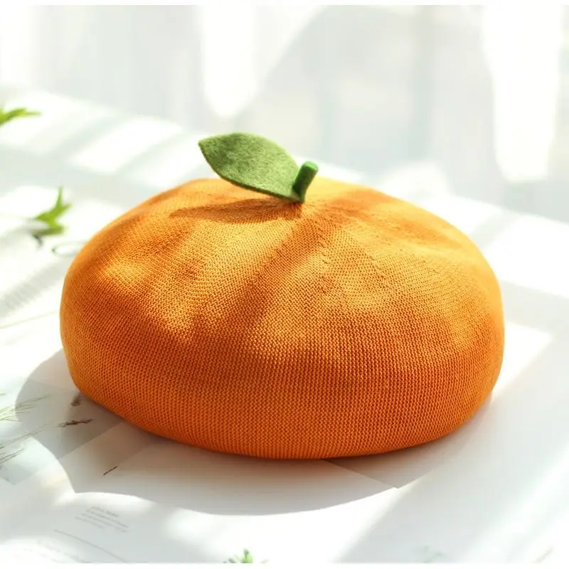 

Beret Autumn and Winter 2023 New Korean Fruit Pumpkin Hat Cute Soft Sister Little Leaf Painter Hat Woolen Beret