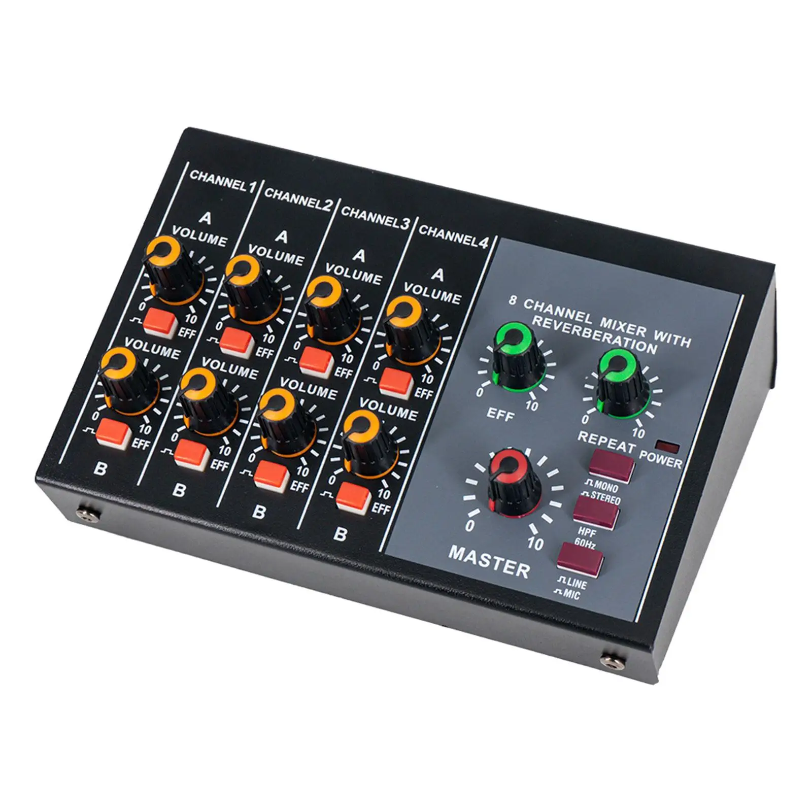 

8 Channel Mixer Compact Audio Mixer for Recording Musical Instrument Connection Music Application Band Performance DJ Stage