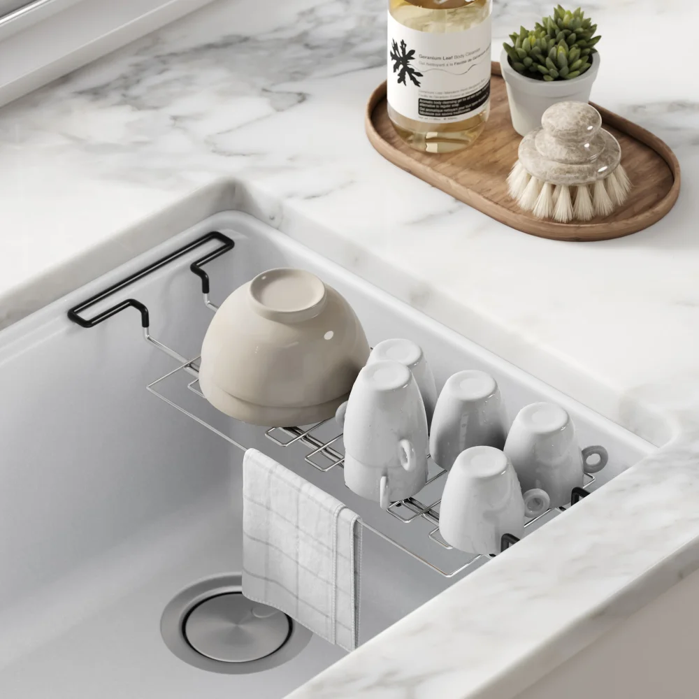 

Multipurpose Stainless Steel Kitchen Sink Drying Rack, Sponge Holder, Sink Caddy with Towel Bar kitchen sink holder