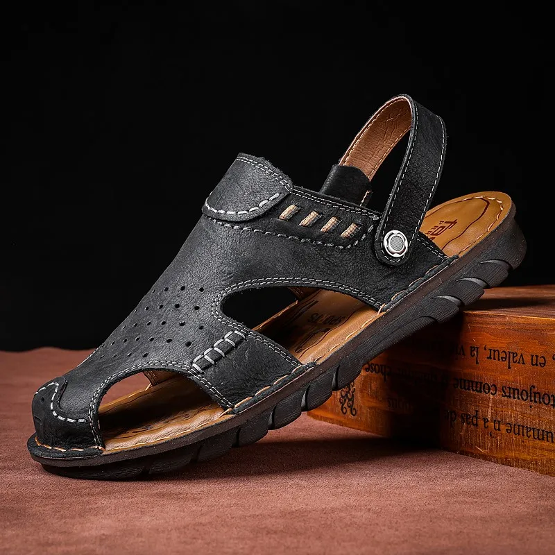 

Сандалии мужские легкие из натуральной кожи, Повседневная летняя обувь, классические римские тапочки, мягкие удобные Прогулочные кроссовки