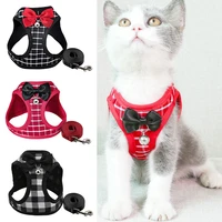 nylon adjustable cat harness and leash set dog harness breathable bowknot bell cats vest kitten puppy outdoor cat accessories