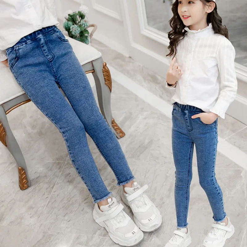 

2023 kids baby Girls Leggings autumn jeans elastic skinny children pencil pants for 4 5 6 7 8 9 10 11 12 13 years denim trousers