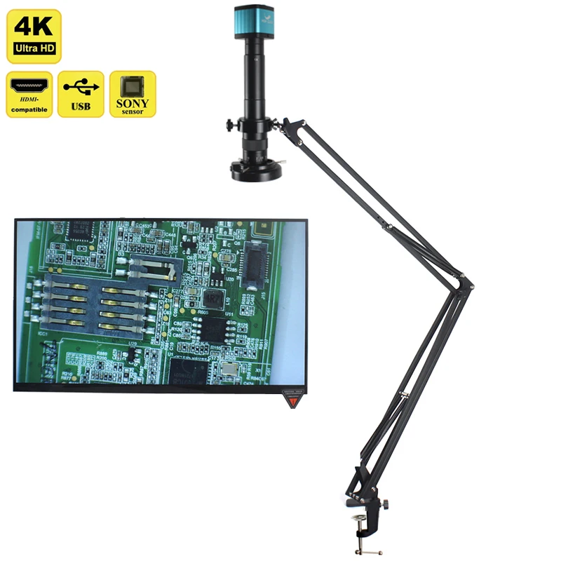 

48MP 4K HDMI USB Video Digital Microscope Camera 300X C Mount Lens Cantilever Stand Repair Soldering Digital Image Acquisition