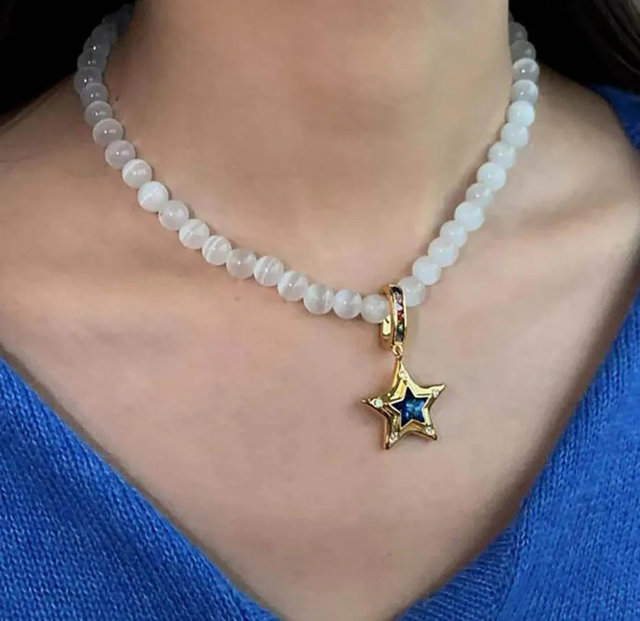 

New opal beaded necklace for women luxury unique elegant design love star gemstone collarbone girl chic summer chain necklace