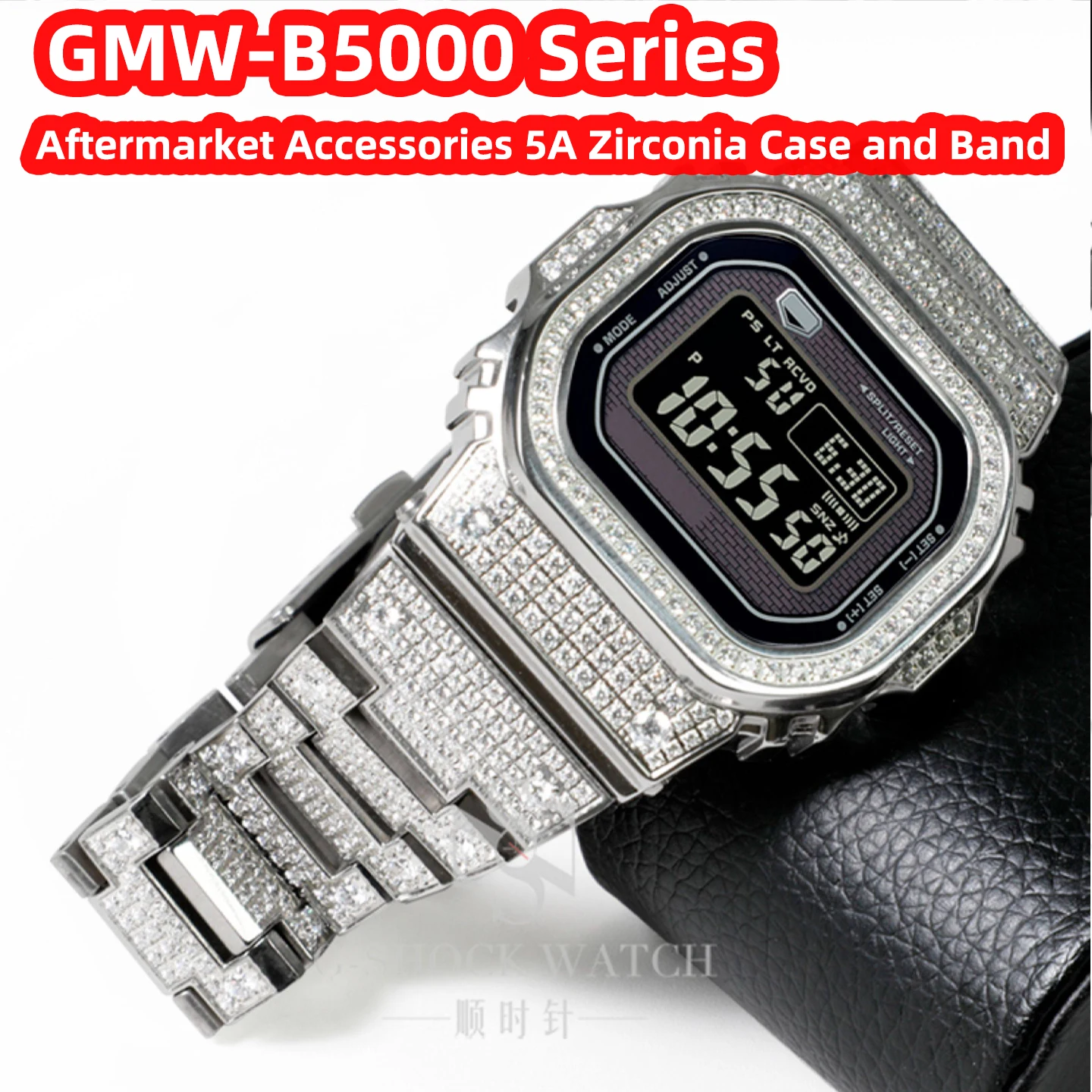 Фото Серебряный металлический корпус GMW-B5000 с гравировкой и инкрустацией бриллиантами, а также камуфляжные аксессуары для часов №2