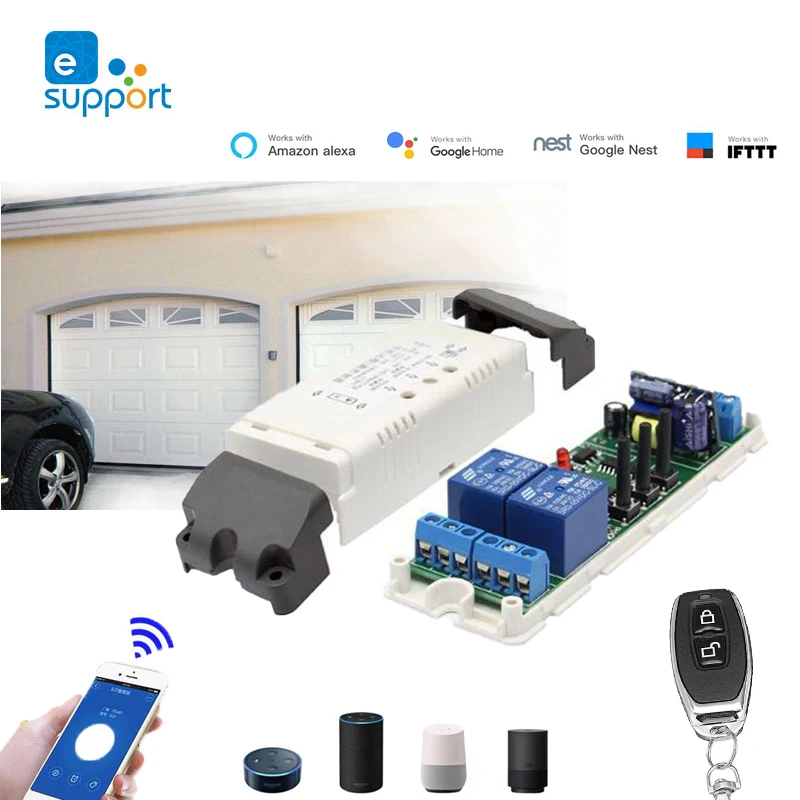 

2CH WIFI Smart Switch Relay For Garage Door Opener work with Alexa Echo Google Home eWeLink APP Control No Hub Require