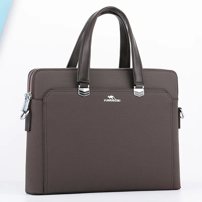 Men's Briefcase Double Zipper Shoulder Bag New Fashion 14 Inch Laptop Case Large Capacity Male Business Handbag  Travel Tote