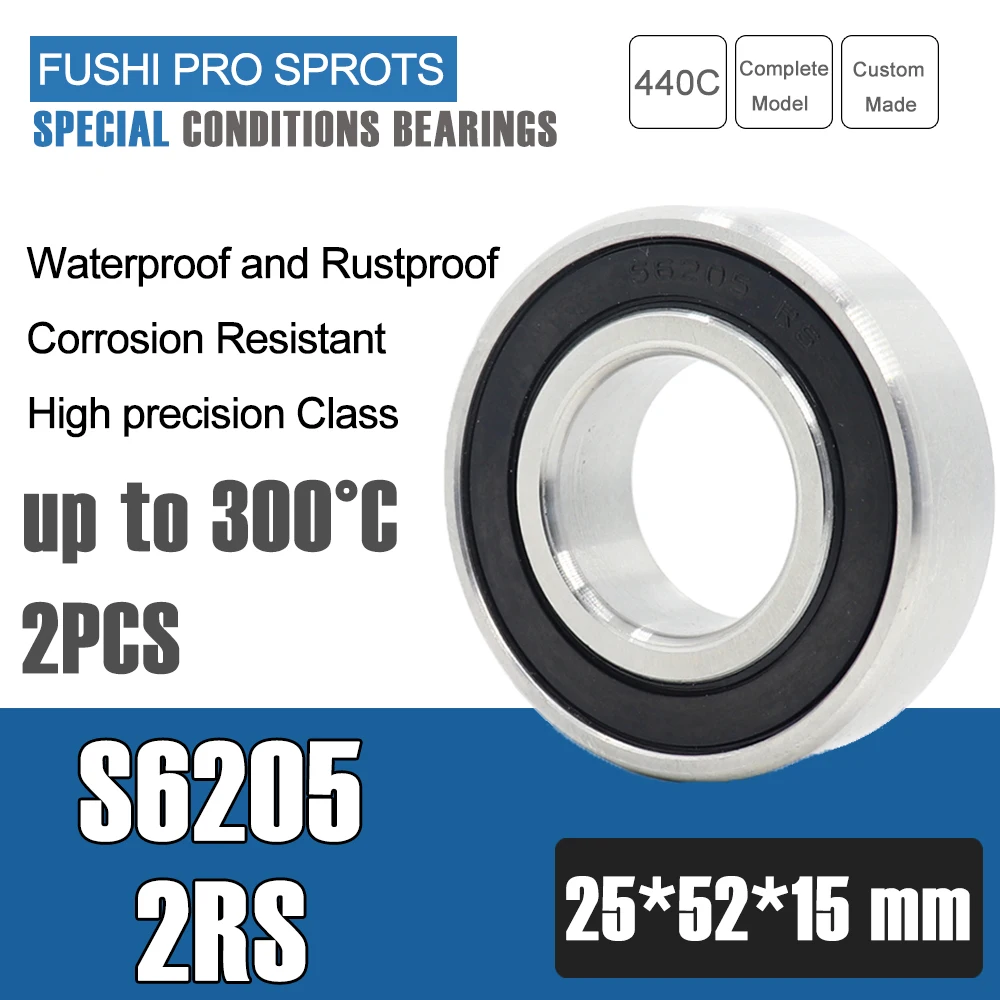 

S6205RS Bearing 25*52*15 mm ( 2 PCS ) ABEC-3 440C Stainless Steel S 6205RS Ball Bearings 6205 Stainless Steel Ball Bearing