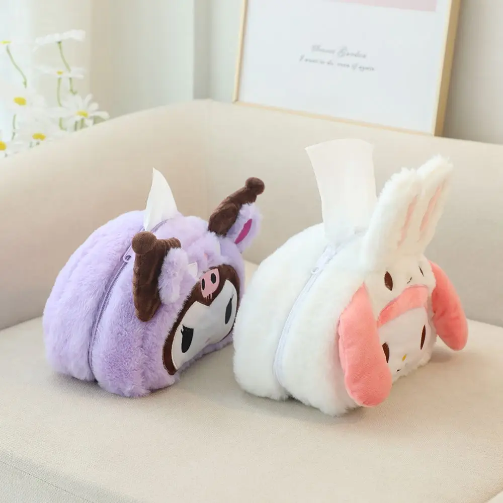 

Anime Sanrio Tissue Box Kawaii Kuromi Cinnamoroll My Melody Cartoon Image Portable Travel Toiletry Storage Plush Bag 23X15X10Cm