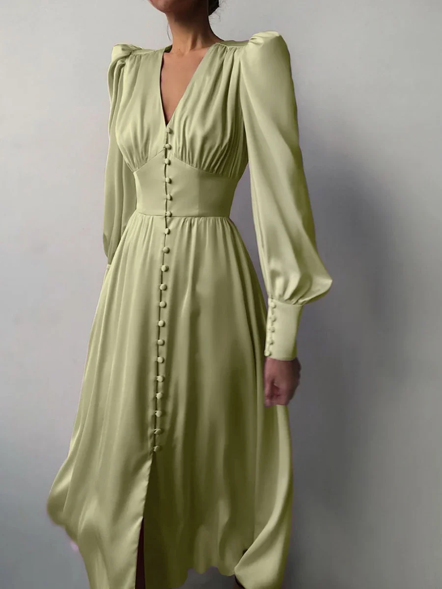 Bornladies осенне-зимнее женское платье с v-образным вырезом на талии атласное