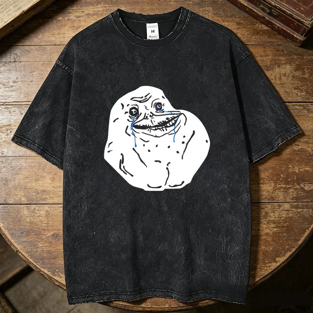 Фото Футболка Trollface из винтажного выстиранного хлопка для подростков, в стиле винтажный гранж, пастельных тонов, удобная, в стиле харадзюку, 80-х годов, пастельный хип-хоп, модная, Y2k. №5