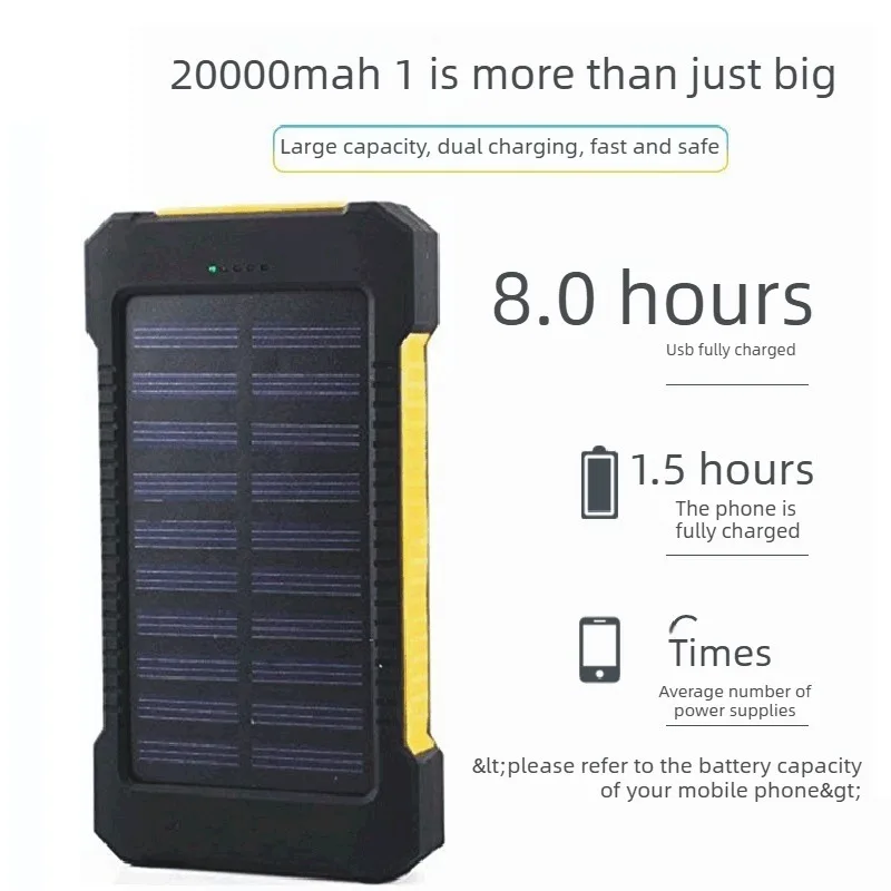 Фото Солнечный Power Bank на 10000/20000 мАч для iPhone, Huawei и Xiaomi: внешний аккумулятор большой емкости для мобильных телефонов №3