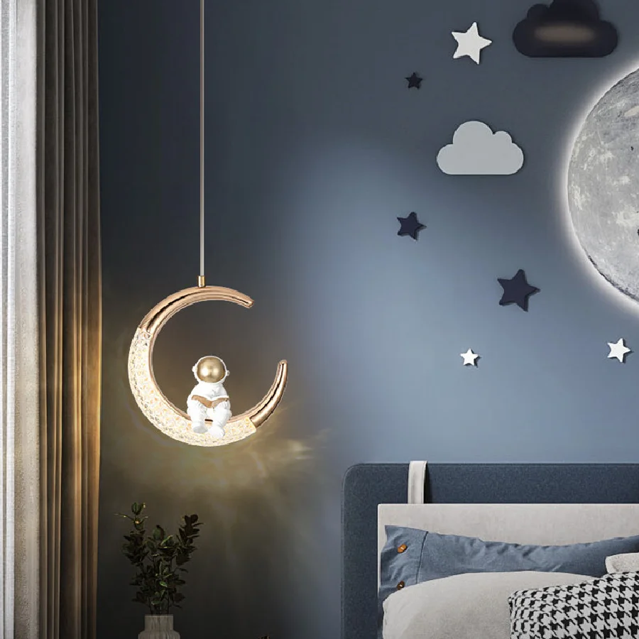 Children's Room Bedside Chandelier Modern Minimalist Light Luxury Cartoon Boy Girl Bedroom Moon Lamp Astronaut Small Chandelier