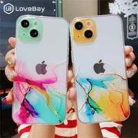 lovebay watercolor painting transparent phone case for iphone 11 13 12 pro max x xs xr 7 8 plus se 2020 shockproof soft tpu back