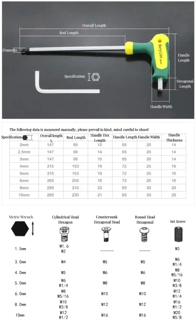 M2 M2.5 M3 M4 M6 M8 M10 CR-V Хромованадиевый Т-образный шестигранный ключ для ремонта