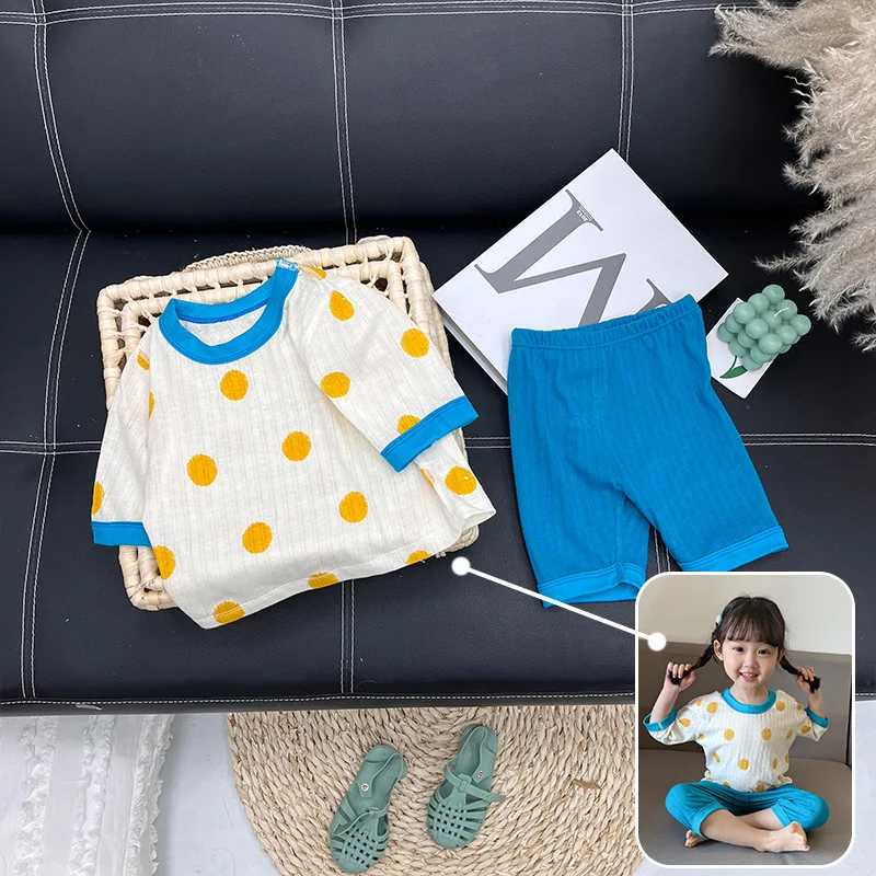 

Baby Cotton 7-point Pants Homewear Korean Spring/Summer Style Boys and Girls Cartoon Kids Clothes Baby Air Conditioning Clothes