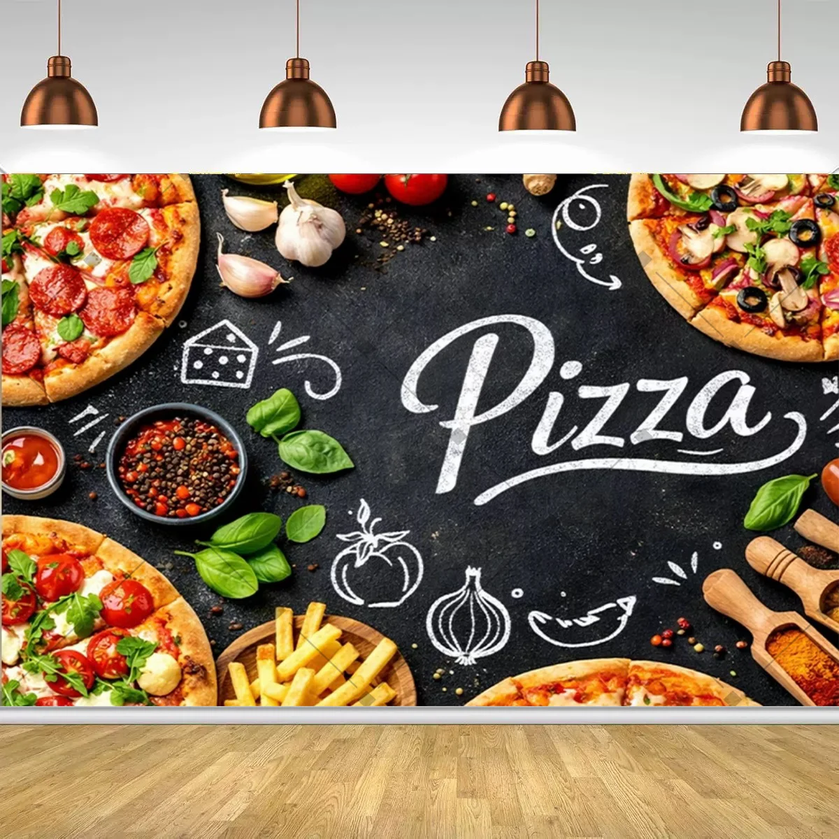 Фото Ретро-фон для вечеринки в стиле итальянского пиццерии Pizza Wall: Декор для дома, бара, вечеринок для любителей еды №3