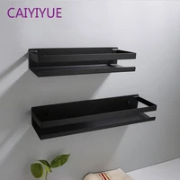 Black Bathroom Shelf Kitchen Rack Accessories Wall Mount Shower Shampoo Storage Shelves 20-50cm Stainless Steel