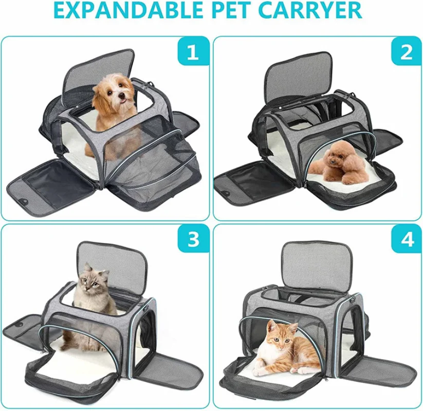 Portable Pet Carrier Bag Dogs Cat Shoulder Expandable Foldable Transparent Carrying Puppy Carrying Mesh Travelling Handbag