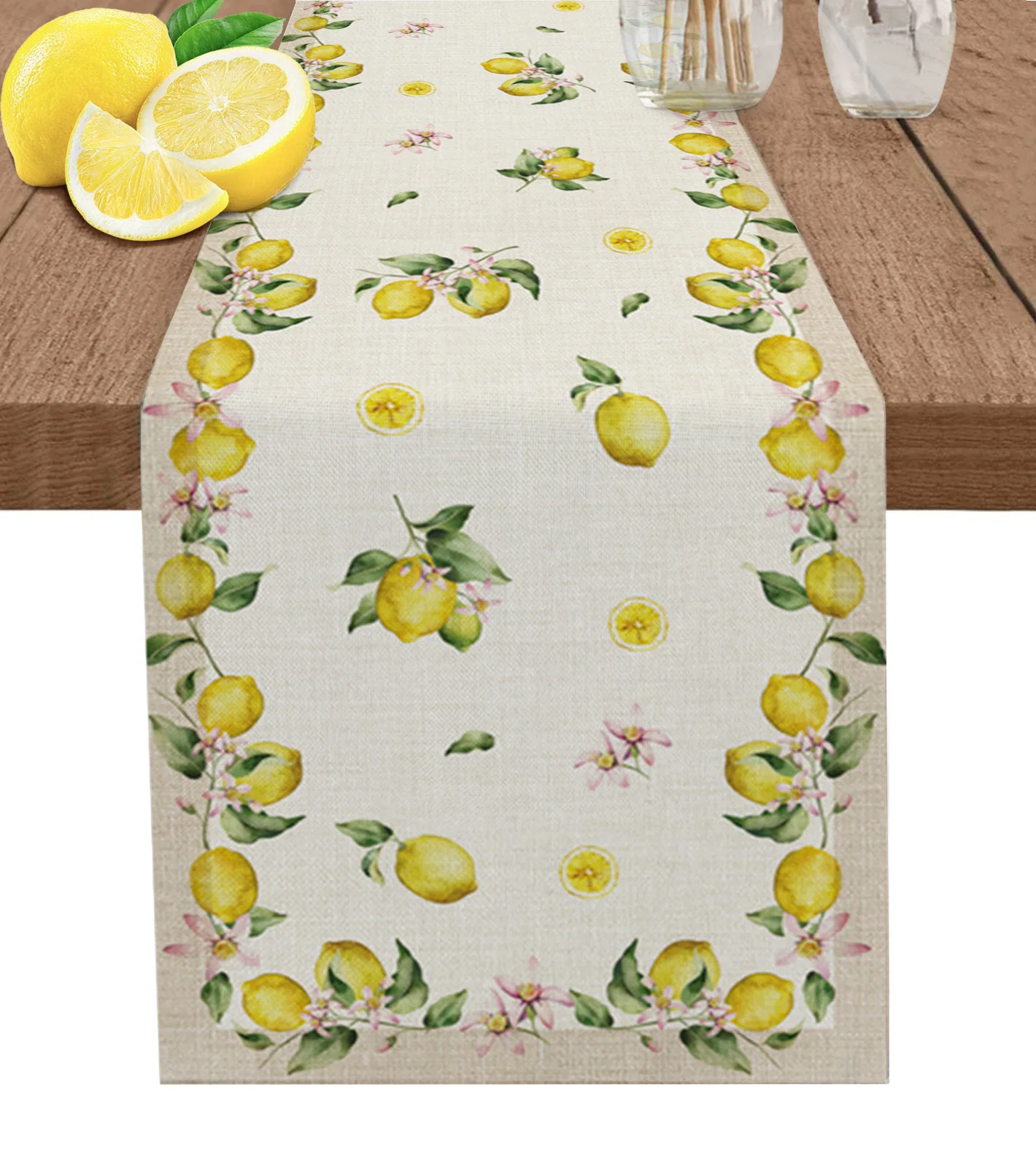 

Idyllic Summer Fruit Lemon Table Runner luxury Kitchen Dinner Table Cover Wedding Party Decor Cotton Linen Tablecloth