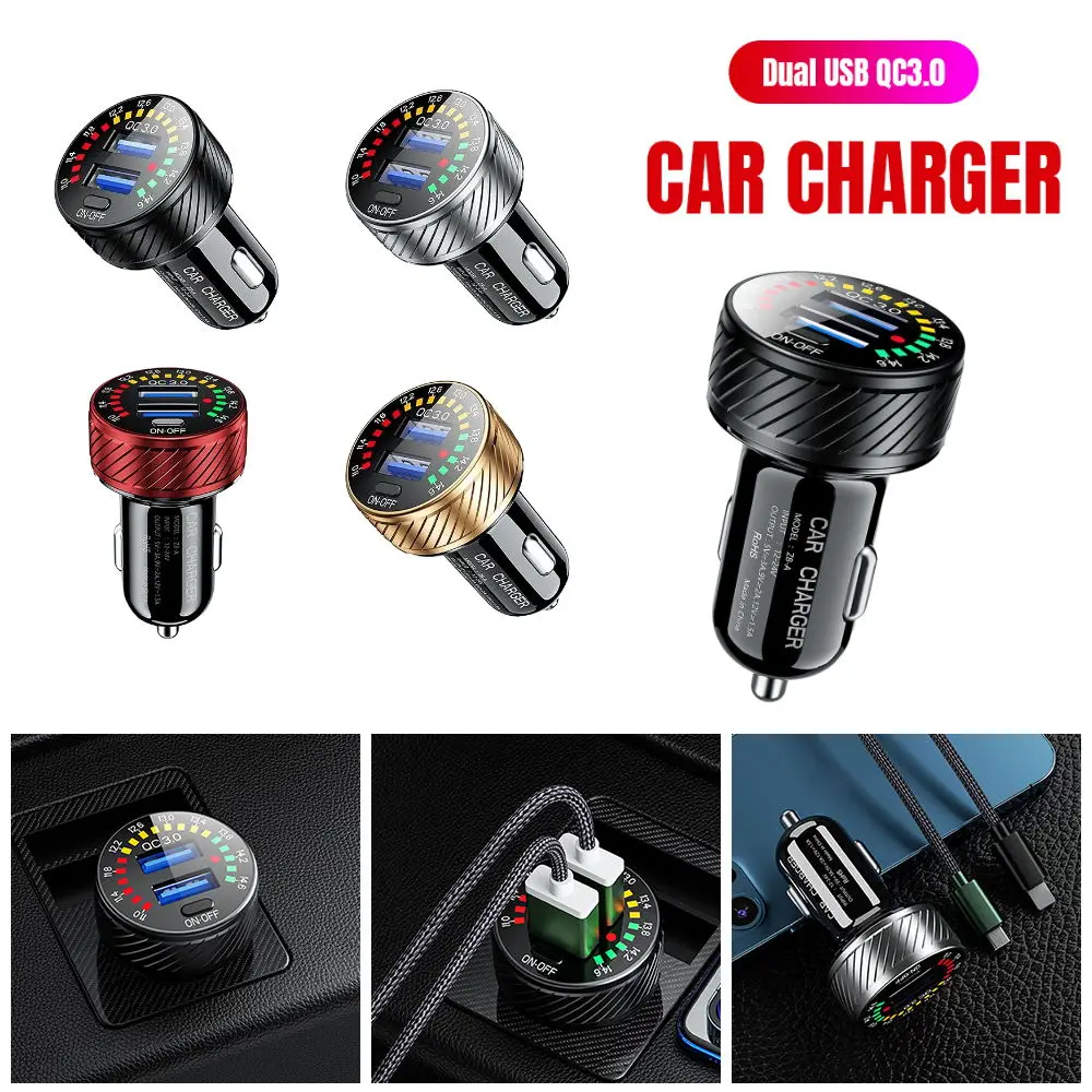 

36W 12V/24V Dual QC3.0 USB Car Charger Adapter Fast Charging Cigarette Lighter Socket With ON OFF Switch Marquee Lamps Voltmeter