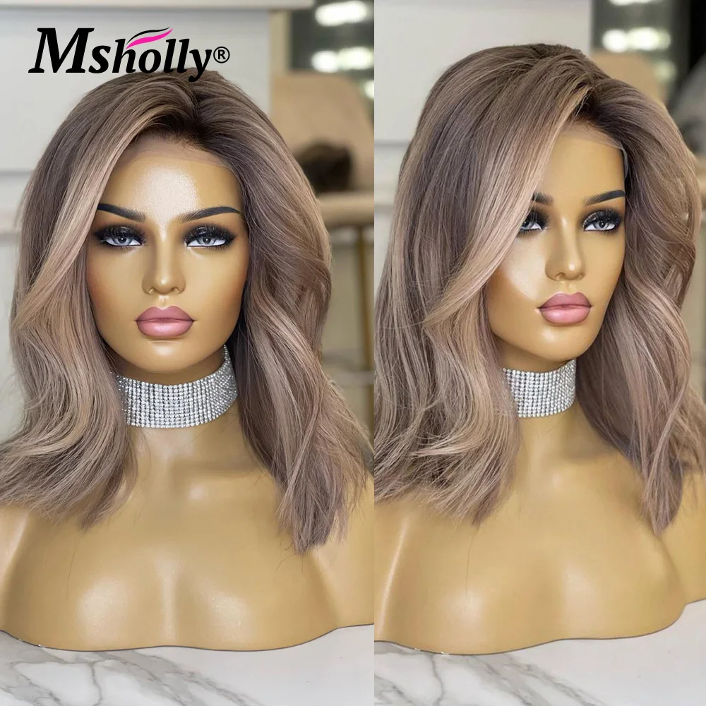 

Pre Plucked Short Bob Human Hair Wig For Women 13x4 Lace Front Straight Ash Blonde Wig Transparent Wavy Ombre Brazilian Wigs