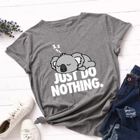 summer women unique short sleeve graphic tees sleep koala printed funny t shrits animal y2k casual streetwear oversized clothes
