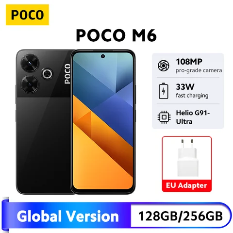Смартфон POCO M6, глобальная версия, Helio G91 Ultra, 108 МП, основная камера Pro-Grade, 33 Вт, быстрая зарядка, аккумулятор 5030 мАч