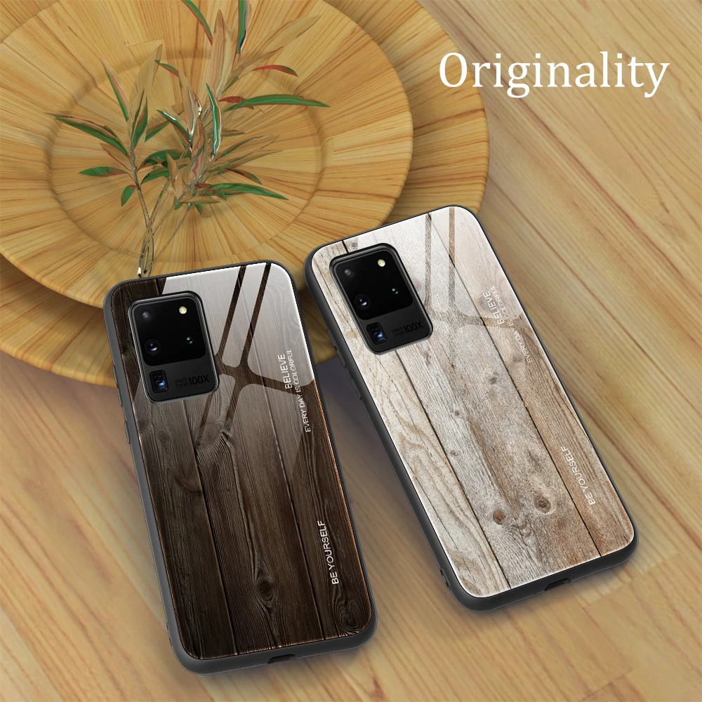 Деревянный стеклянный чехол для Samsung S22 Ultra Plus из закаленного стекла Galaxy S21 S20 FE |