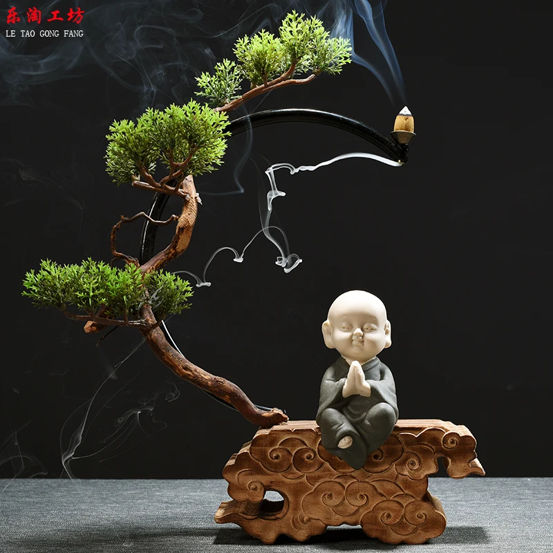 

Little Monk Waterfalls Incense Burner Zen Garden Antique Backflow Cute Burner Creative Ceramic Difusor Decoration GXR45XP