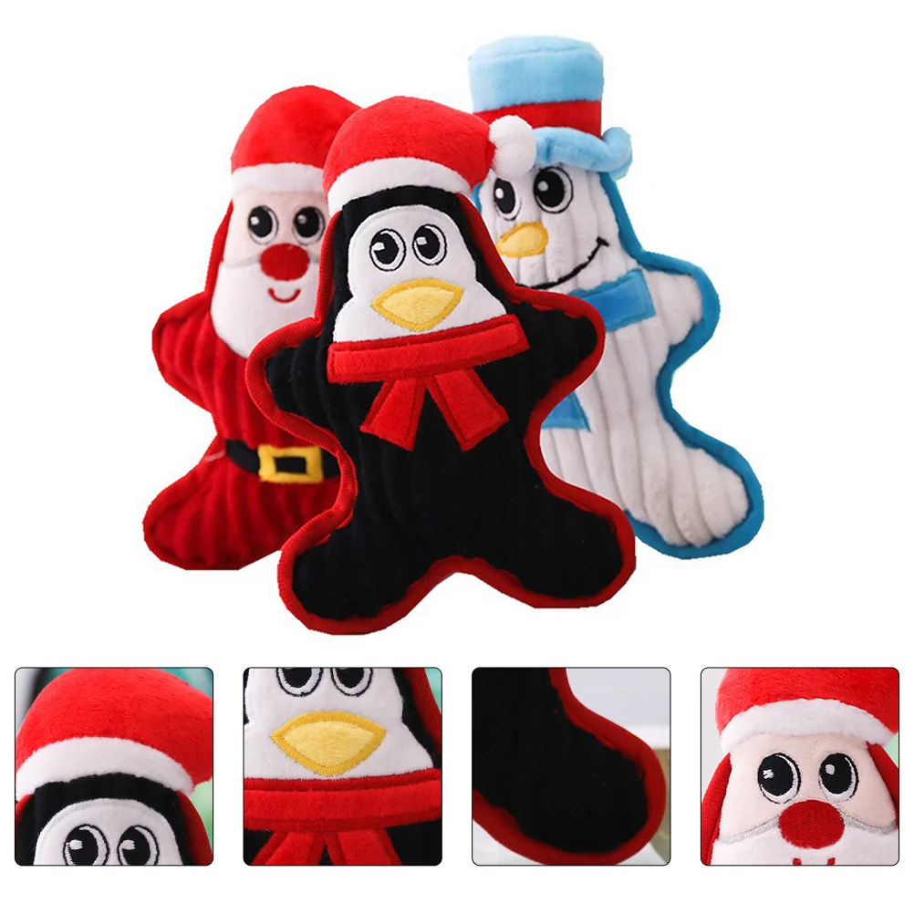 

3Pcs Christmas Chew Santa Claus Snowmen Squeaky Interactive Plush Stuffed Biting Molar for Puppy Cleaning