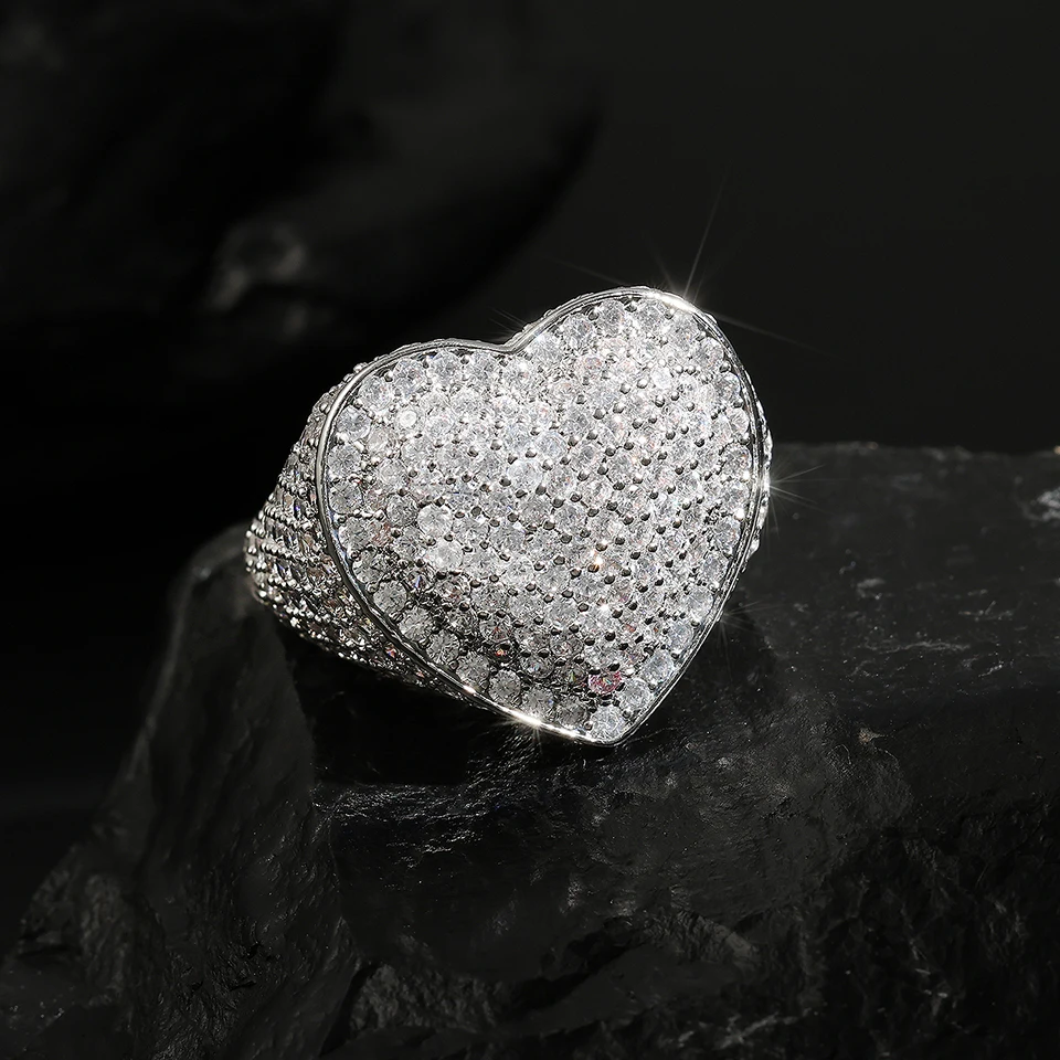 Европа и Америка Сердце Хип-Хоп Рок Кольца Для Мужчин Женщин Полный Iced Out Bling