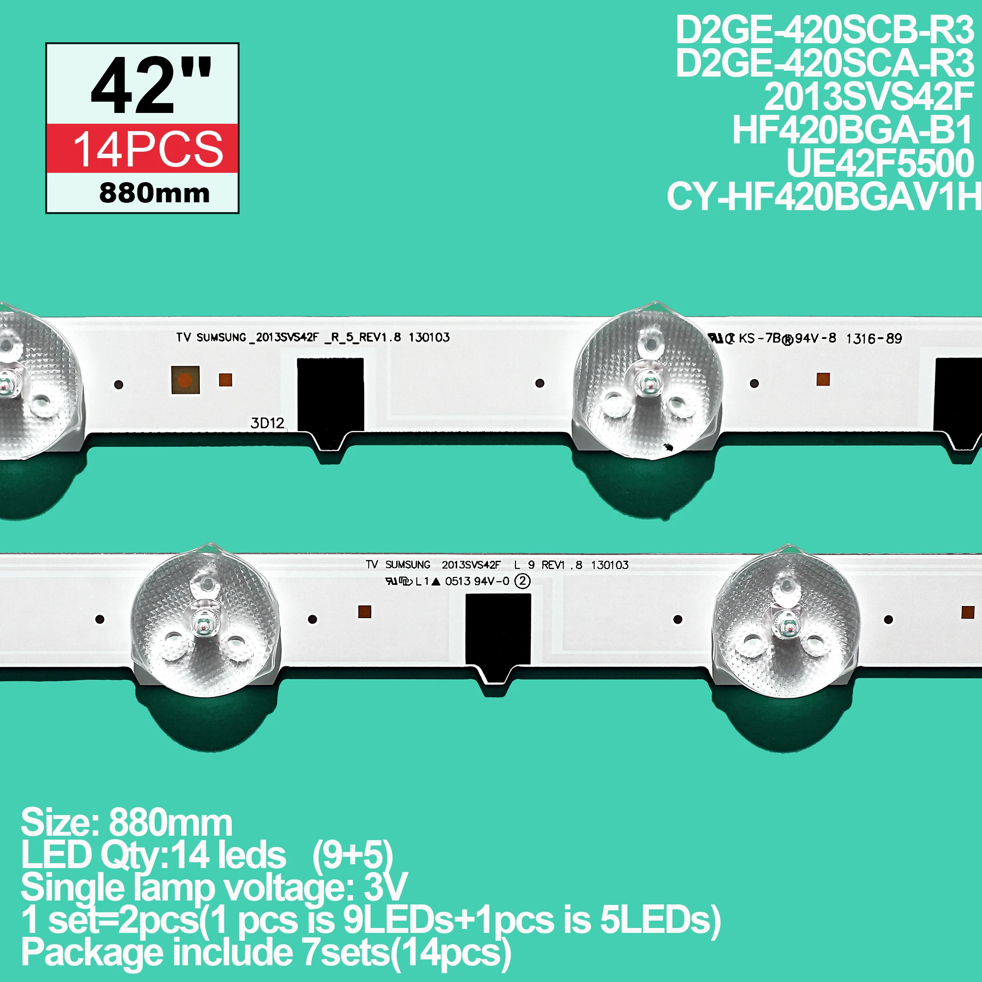

New LED BackLGht strip 14 lamp For Sam_Sung 42" TV D2GE-420SCB-R3 D2GE-420SCA-R3 2013SVS42F HF420BGA-B1 UE42F5500 CY-HF420BGAV1H