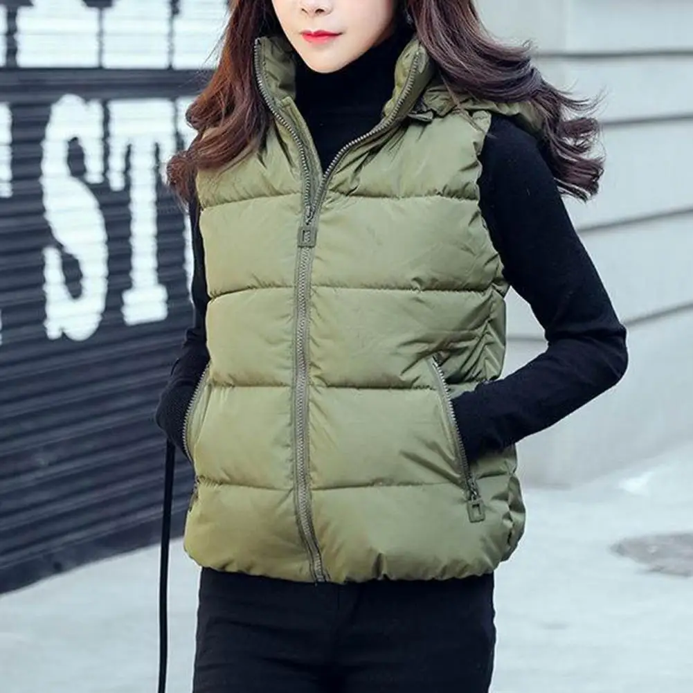 

Vest Coat Comfy Coldproof Women Winter Solid Removable Hat Warm Cotton Padded Waistcoat Vest Overcoat Daily Clothing