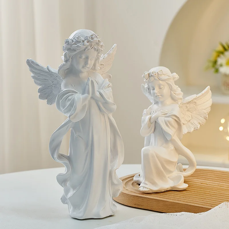 

White Angel Religious Statue Fairy Garden Retro Model Home Decoration Accessories Living Room Decoration Wedding Decoration