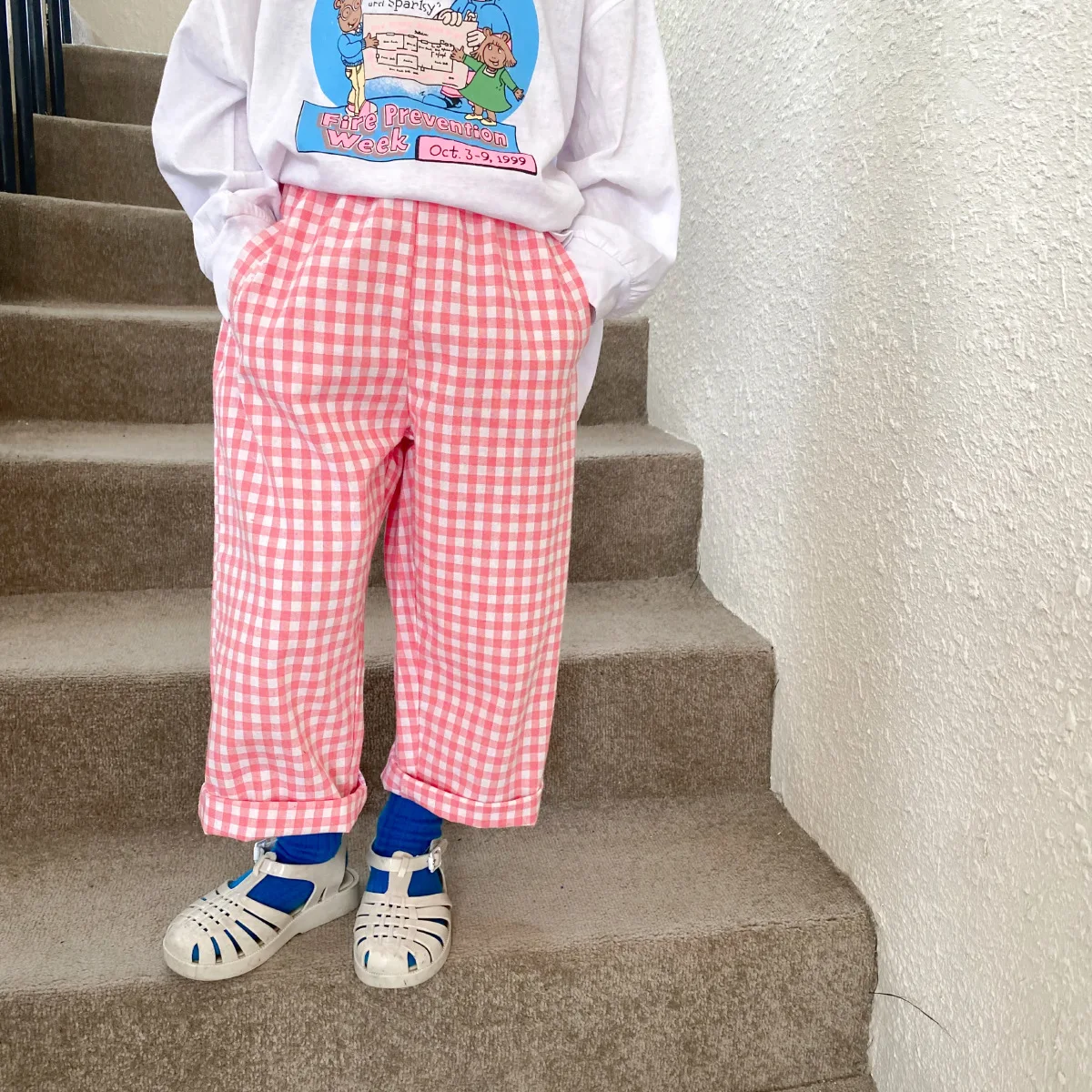 

Kids Plaid Soft Spring Trousers Cotton Girls Hip Pants Loose