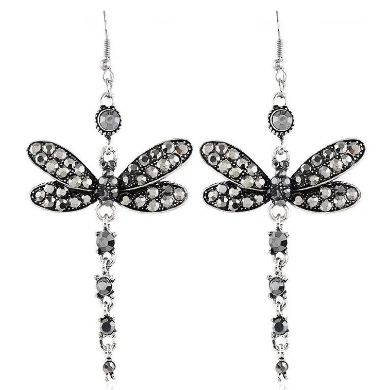 

Personality Colored Rhinestone Dragonfly Animal Earrings for Woman 2022 Party Jewelry