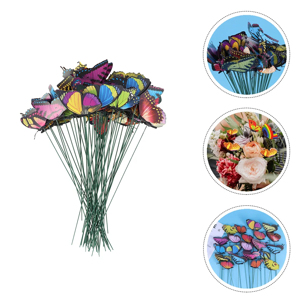 

25 Pcs Single Layer Butterfly Insertion Pole Outdoor Decor Butterflies Stake Miniature Yard Pvc Ornament Plant