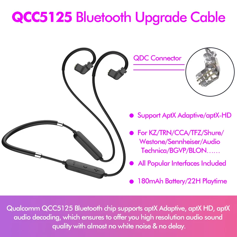 Bluetooth 5,0 Hi-Fi наушники-вкладыши Qualcomm QCC5125, улучшенный кабель aptX HD, Адаптивное Высокое разрешение для BLON BL-03 KB04 KZ ZAX